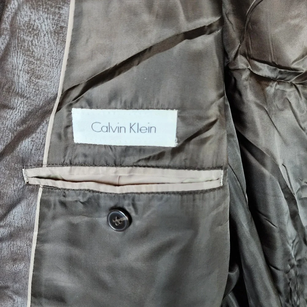 Calvin Klein Blazer Mens 54L Faux Leather Brown EUC